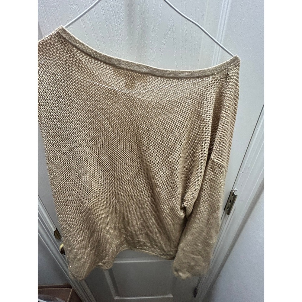 Michael Michael Kors XL Gold Metallic Open Knit Sweater Lightweight Shimmer Top - Picture 6 of 6
